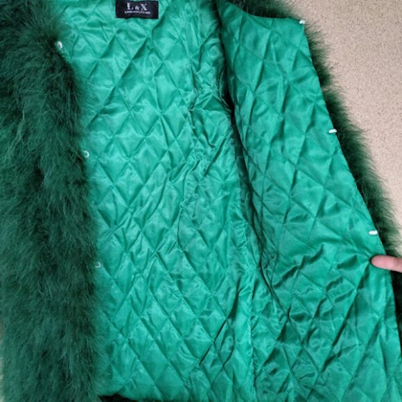 Bold Emerald Green Faux Feather Glam Statement Jacket Coat Holiday Festive XS - Picture 4 of 8